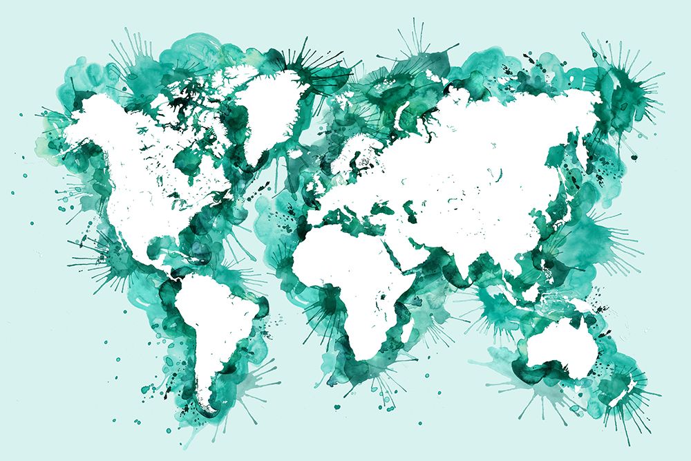 Teal strokes world map art print by Rosana Laiz Blursbyai for $57.95 CAD