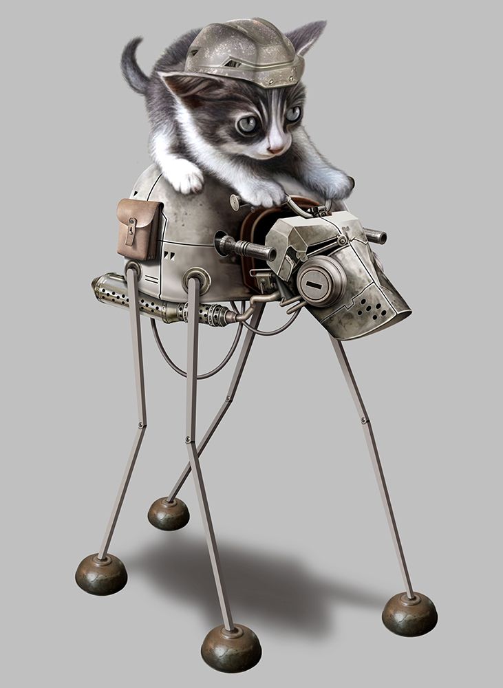 cat on robot art print by Adam Lawless for $57.95 CAD