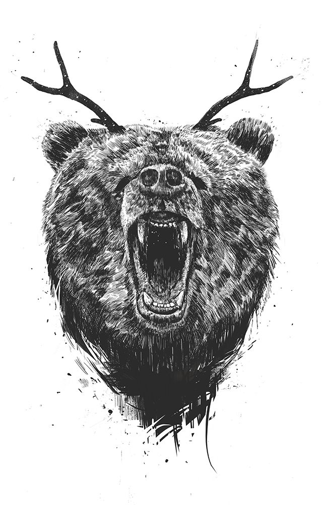 Angry Bear with Antlers art print by Balazs Solti for $57.95 CAD