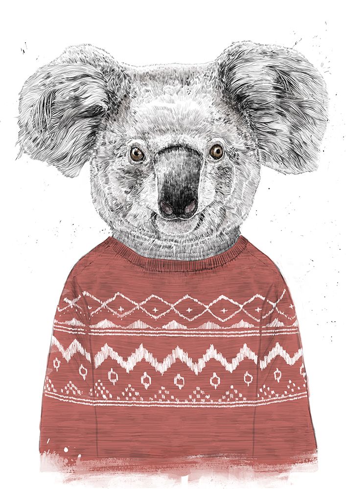 Winter koala (red) art print by Balazs Solti for $57.95 CAD