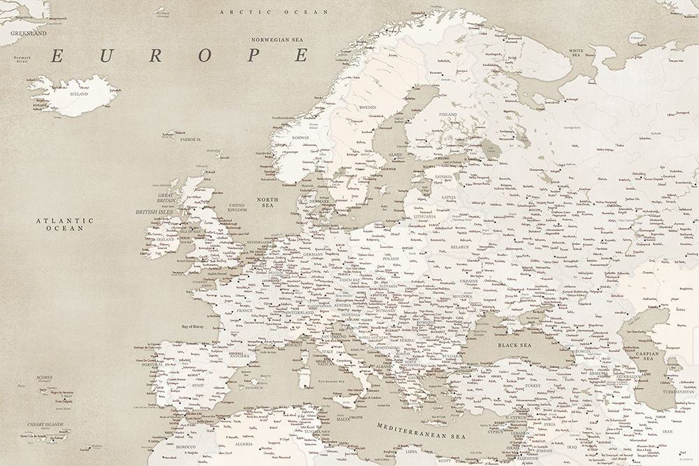 Vintage looking detailed map of Europe art print by Rosana Laiz Blursbyai for $57.95 CAD