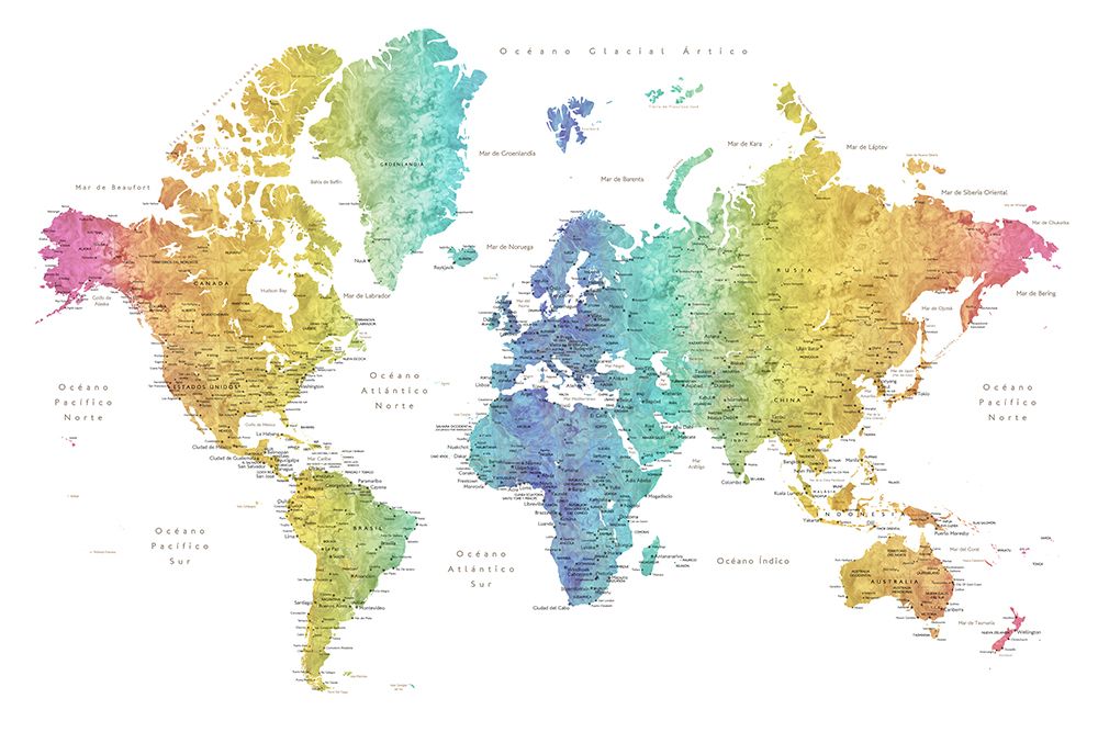 Jude world map in Spanish art print by Rosana Laiz Blursbyai for $57.95 CAD