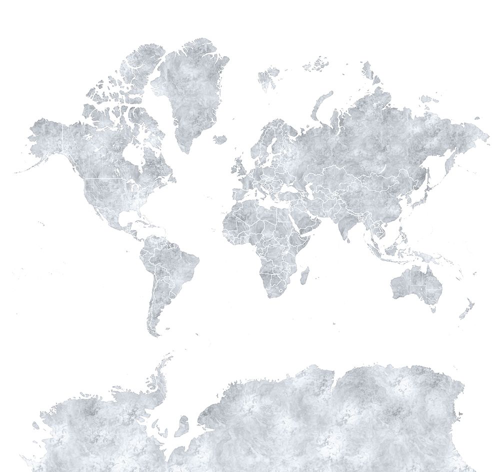 Gray world map art print by Rosana Laiz Blursbyai for $57.95 CAD