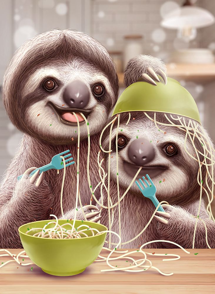 YOUNG SLOTH EATING SPAGETTI art print by Adam Lawless for $57.95 CAD