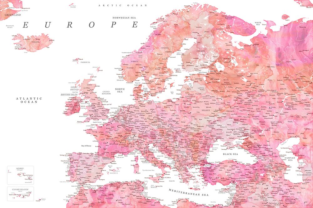Tatiana detailed map of Europe art print by Rosana Laiz Blursbyai for $57.95 CAD