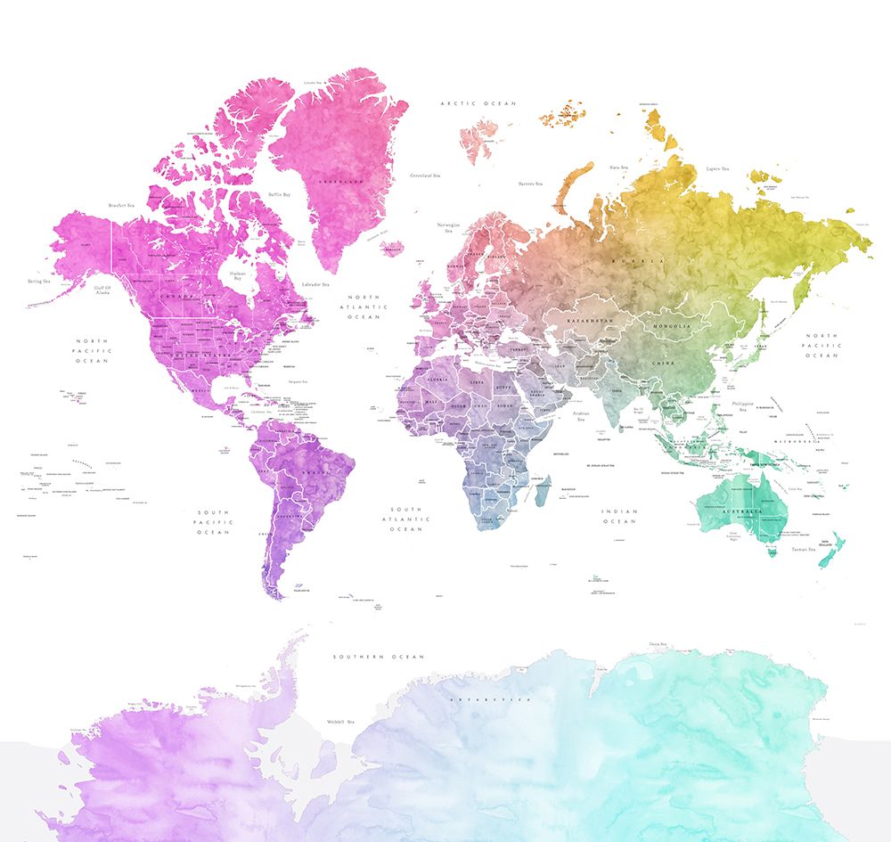 Leo world map with countries art print by Rosana Laiz Blursbyai for $57.95 CAD