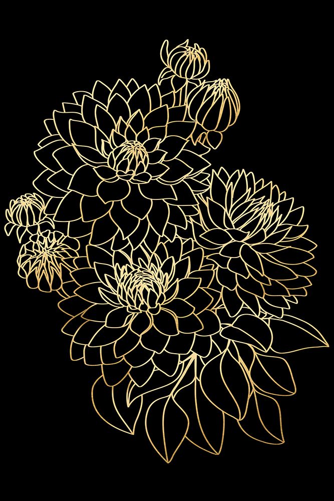 Pacey dahlias bouquet in gold and black art print by Rosana Laiz Blursbyai for $57.95 CAD