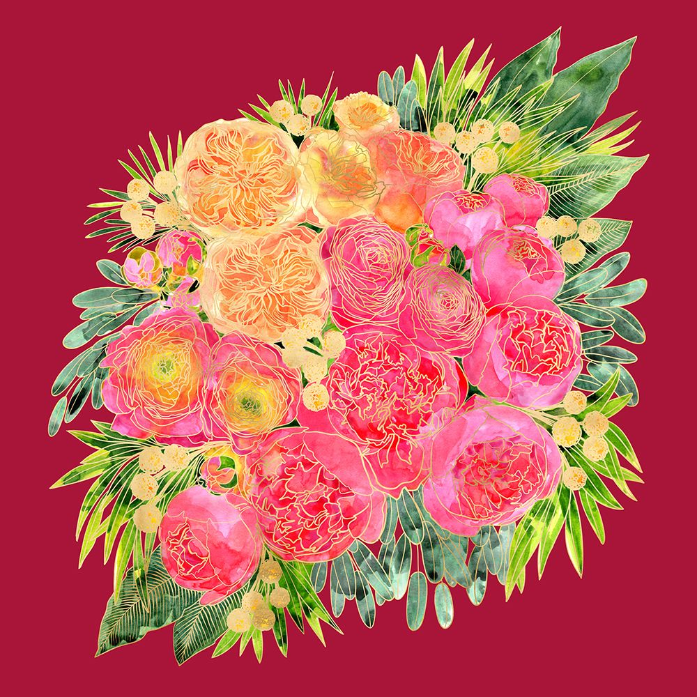 Rekha floral bouquet in watercolor an red art print by Rosana Laiz Blursbyai for $57.95 CAD