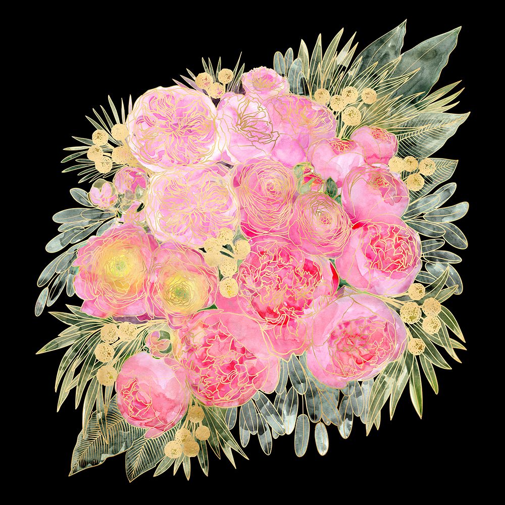 Rehka floral bouquet in light pink watercolor and black art print by Rosana Laiz Blursbyai for $57.95 CAD