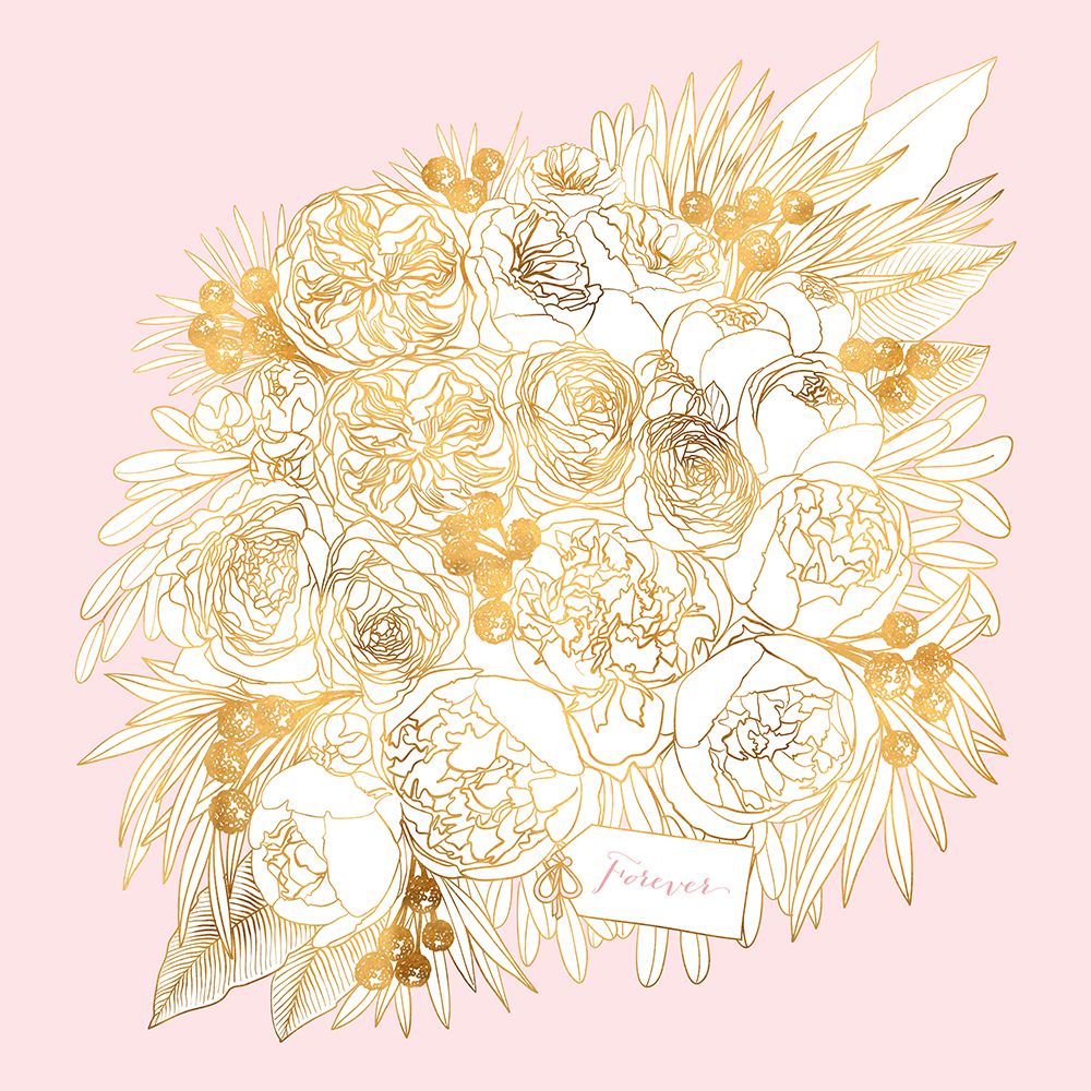 Forever Rekha floral bouquet in gold and pink art print by Rosana Laiz Blursbyai for $57.95 CAD