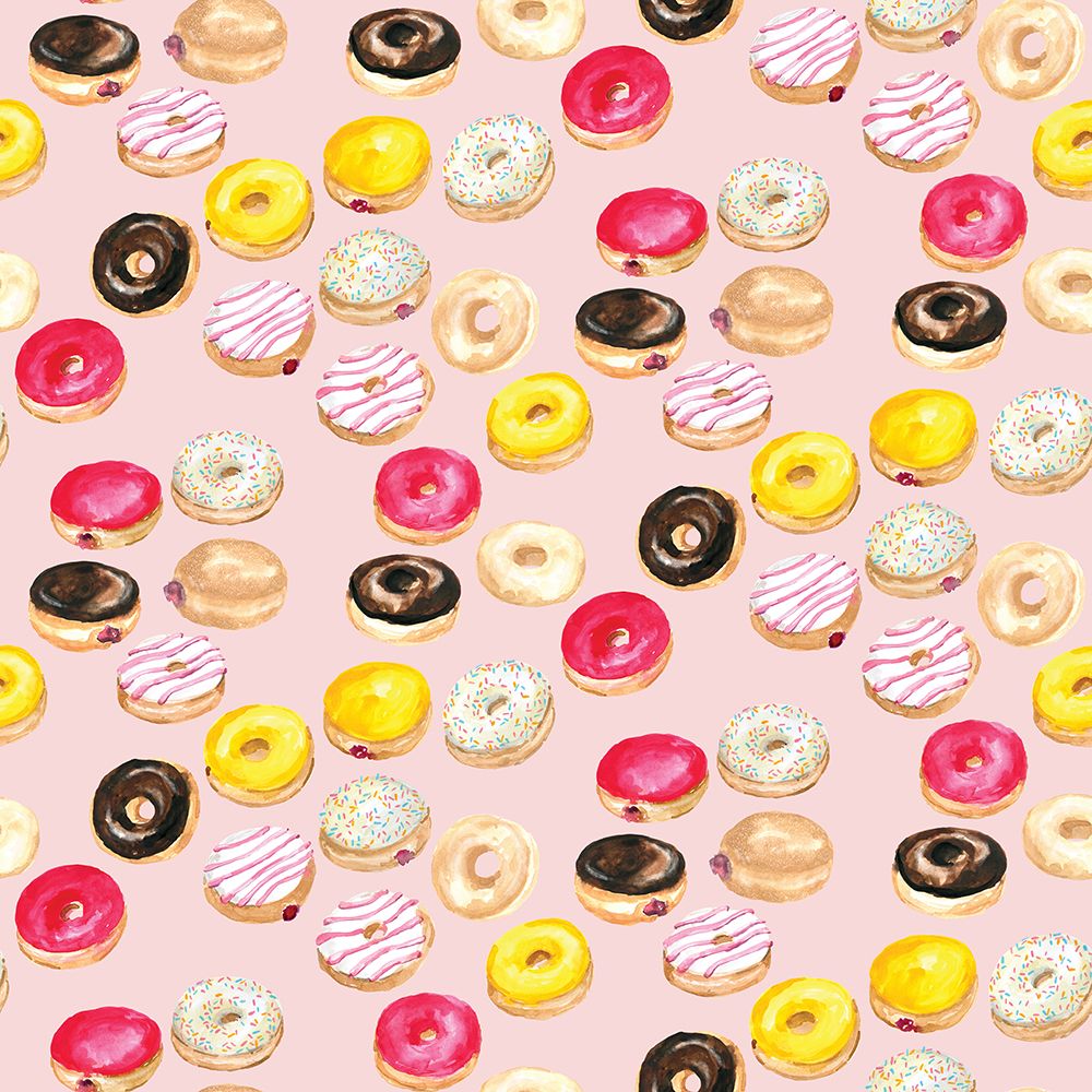 Watercolor donuts pattern in pink art print by Rosana Laiz Blursbyai for $57.95 CAD