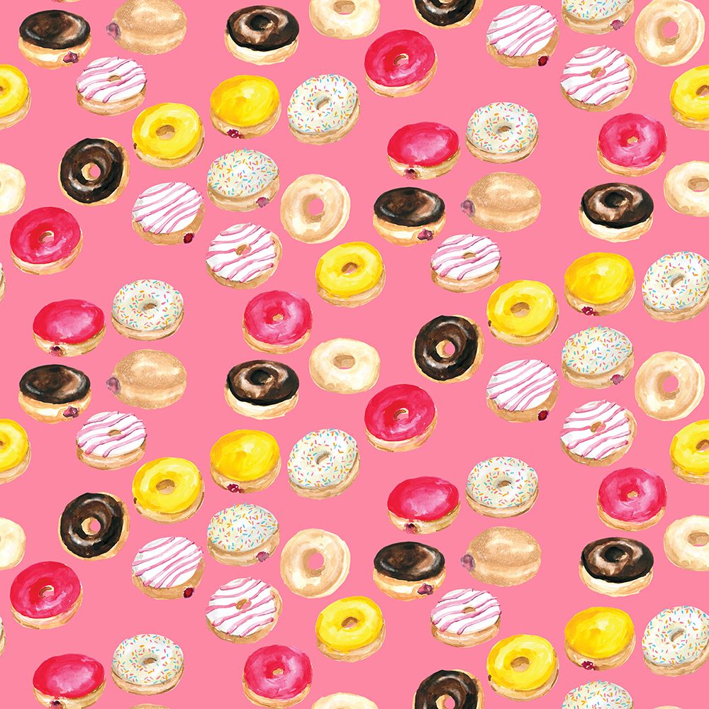 Watercolor donuts pattern in hot pink art print by Rosana Laiz Blursbyai for $57.95 CAD