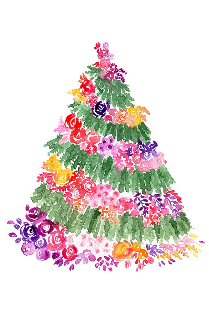 Floral watercolor Christmas tree art print by Rosana Laiz Blursbyai for $57.95 CAD