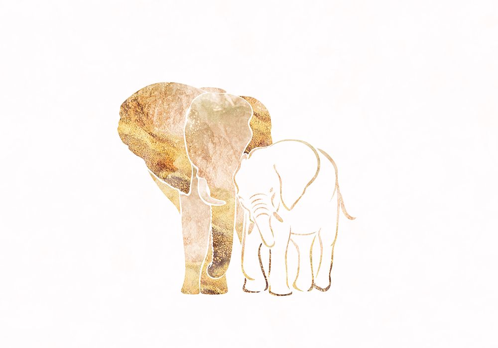 Gold Elephant Line art Silhouettes 4 art print by Sarah Manovski for $57.95 CAD