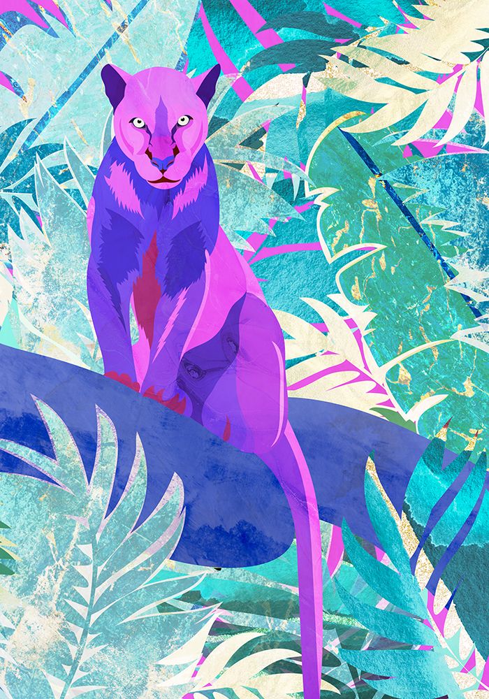 Pink and Green Neon Panther in Jungle art print by Sarah Manovski for $57.95 CAD