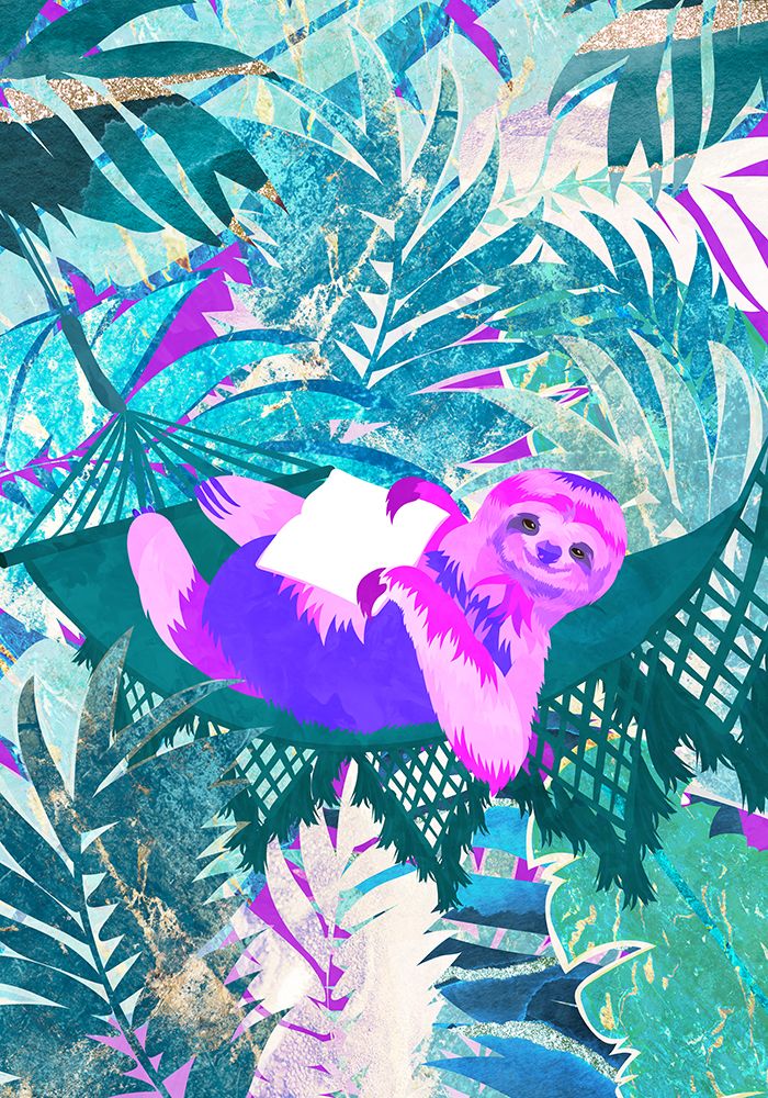 Pink and Green Neon Sloth in Hammock art print by Sarah Manovski for $57.95 CAD