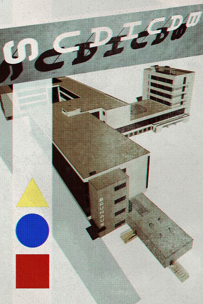 Bauhaus Dessau architecture in vintage magazine style III art print by Rosana Laiz Blursbyai for $57.95 CAD