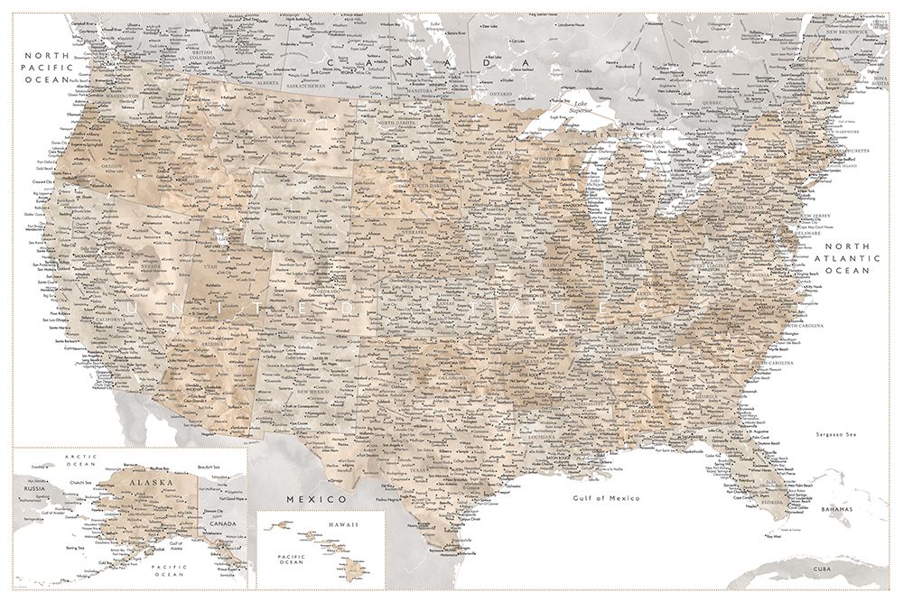 Highly detailed map of the United States Abey art print by Rosana Laiz Blursbyai for $57.95 CAD