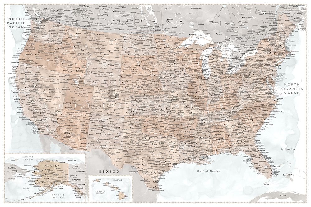Highly detailed map of the United States, Calista art print by Rosana Laiz Blursbyai for $57.95 CAD