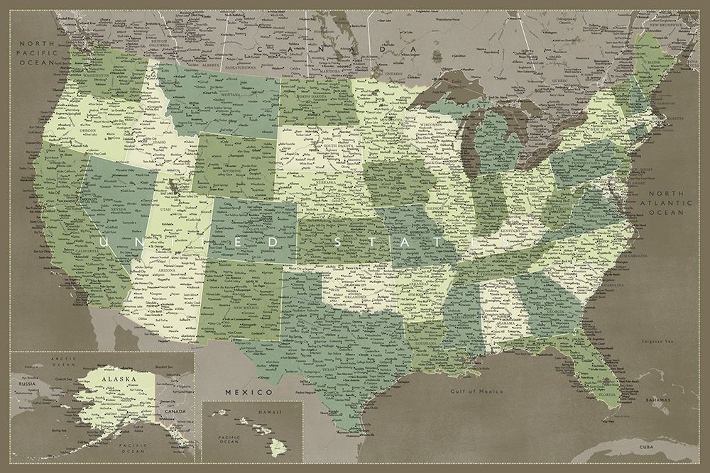Highly detailed map of the United States, Camo art print by Rosana Laiz Blursbyai for $57.95 CAD