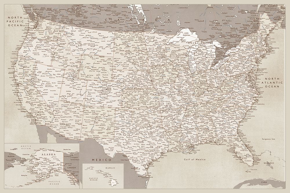 Highly detailed map of the United States, Gentry art print by Rosana Laiz Blursbyai for $57.95 CAD