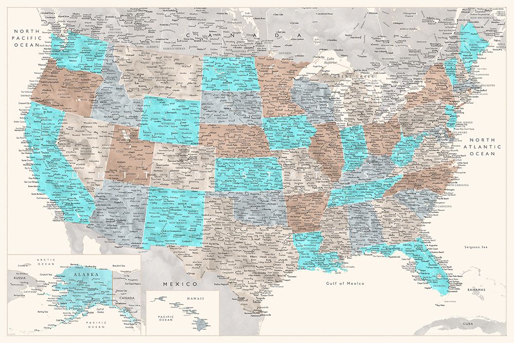 Highly detailed map of the United States, Romy art print by Rosana Laiz Blursbyai for $57.95 CAD