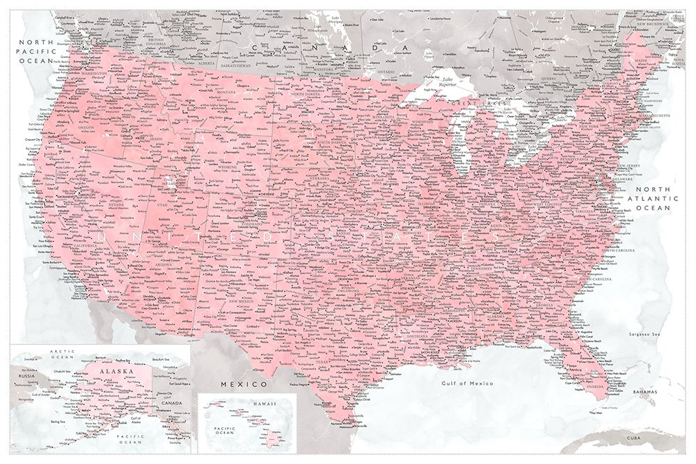 Highly detailed map of the United States, Gopi art print by Rosana Laiz Blursbyai for $57.95 CAD