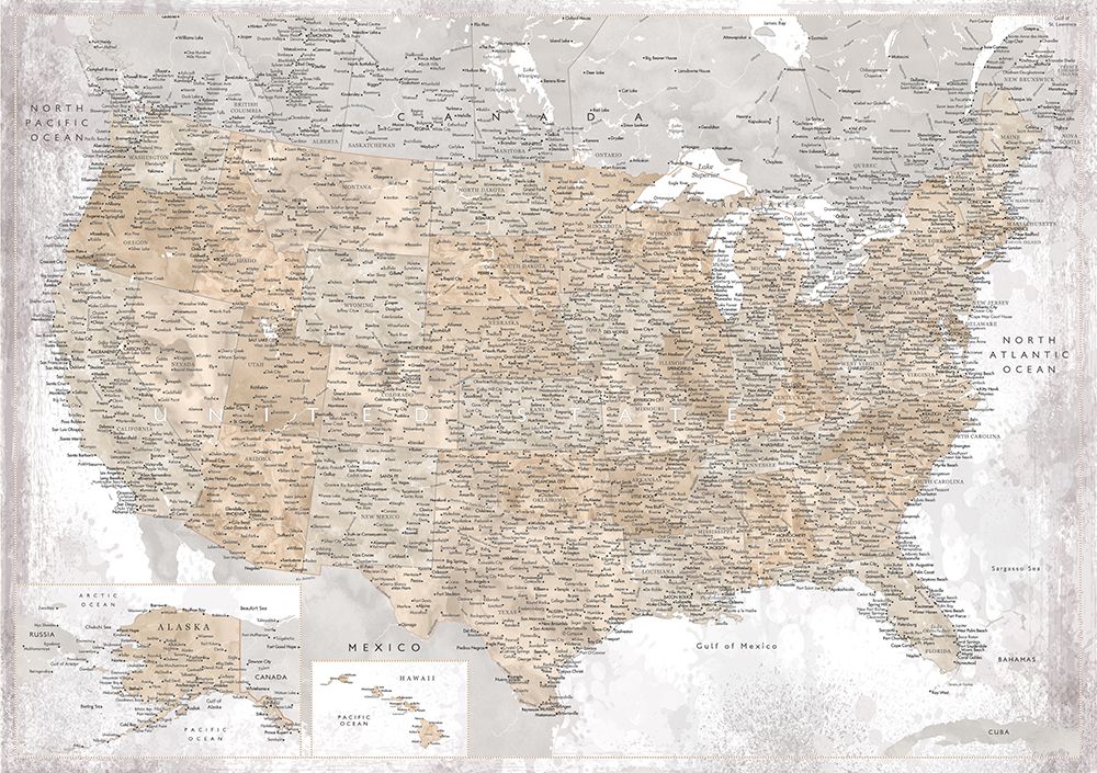 Highly detailed map of the United States, Kacia art print by Rosana Laiz Blursbyai for $57.95 CAD