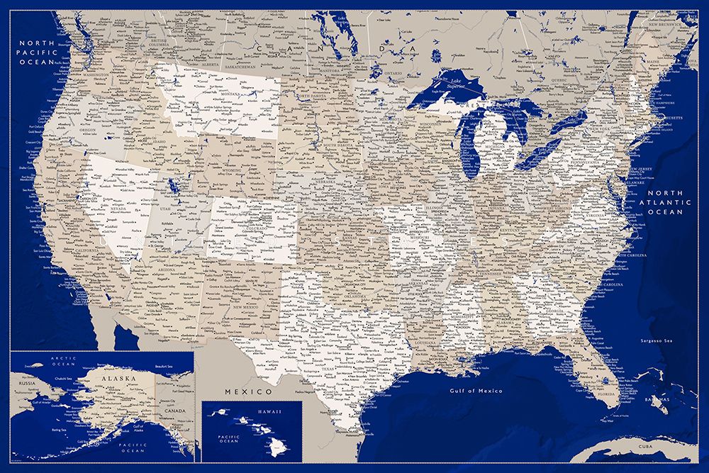 Highly detailed map of the United States, Kameryn art print by Rosana Laiz Blursbyai for $57.95 CAD