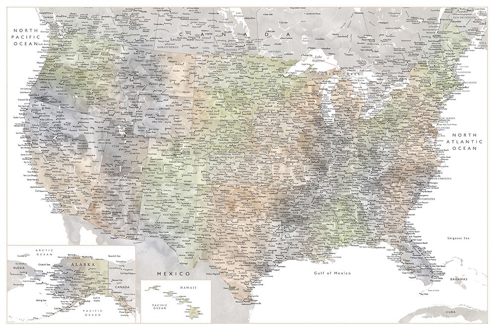 Highly detailed map of the United States, Habiki art print by Rosana Laiz Blursbyai for $57.95 CAD