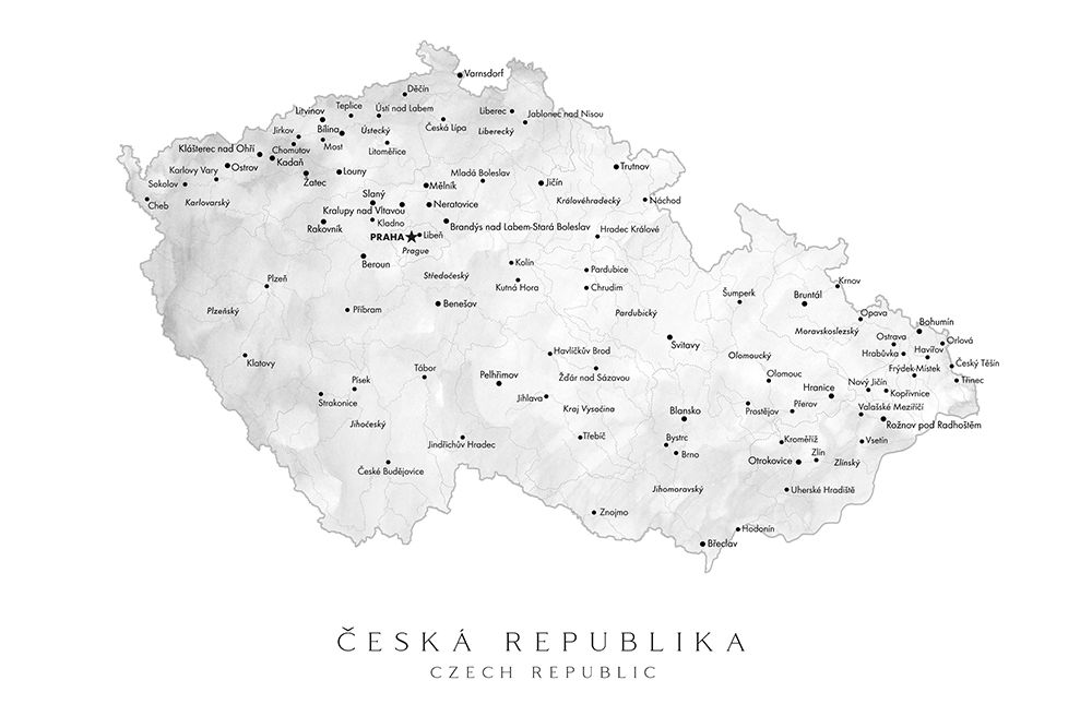 Gray watercolor map of the Czech Republic art print by Rosana Laiz Blursbyai for $57.95 CAD