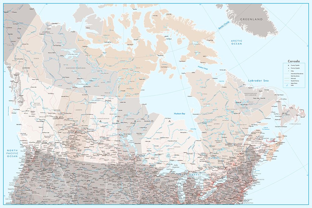Detailed map of Canada, Lincoln art print by Rosana Laiz Blursbyai for $57.95 CAD