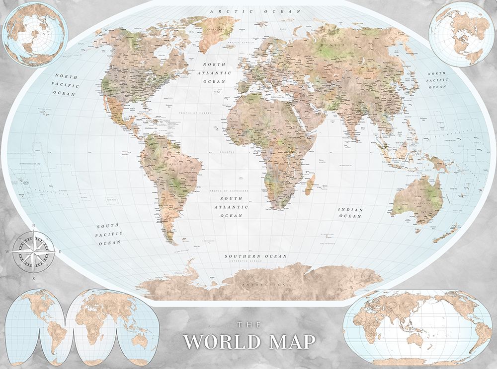 Classic world map in watercolor, Therese art print by Rosana Laiz Blursbyai for $57.95 CAD