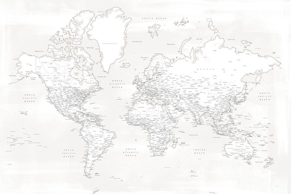Detailed world map with cities, Maeli white art print by Rosana Laiz Blursbyai for $57.95 CAD