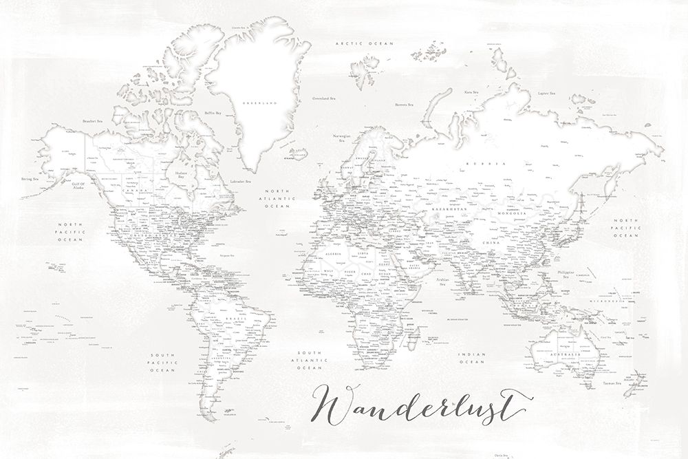 Wanderlust - detailed world map with cities - Maeli white art print by Rosana Laiz Blursbyai for $57.95 CAD