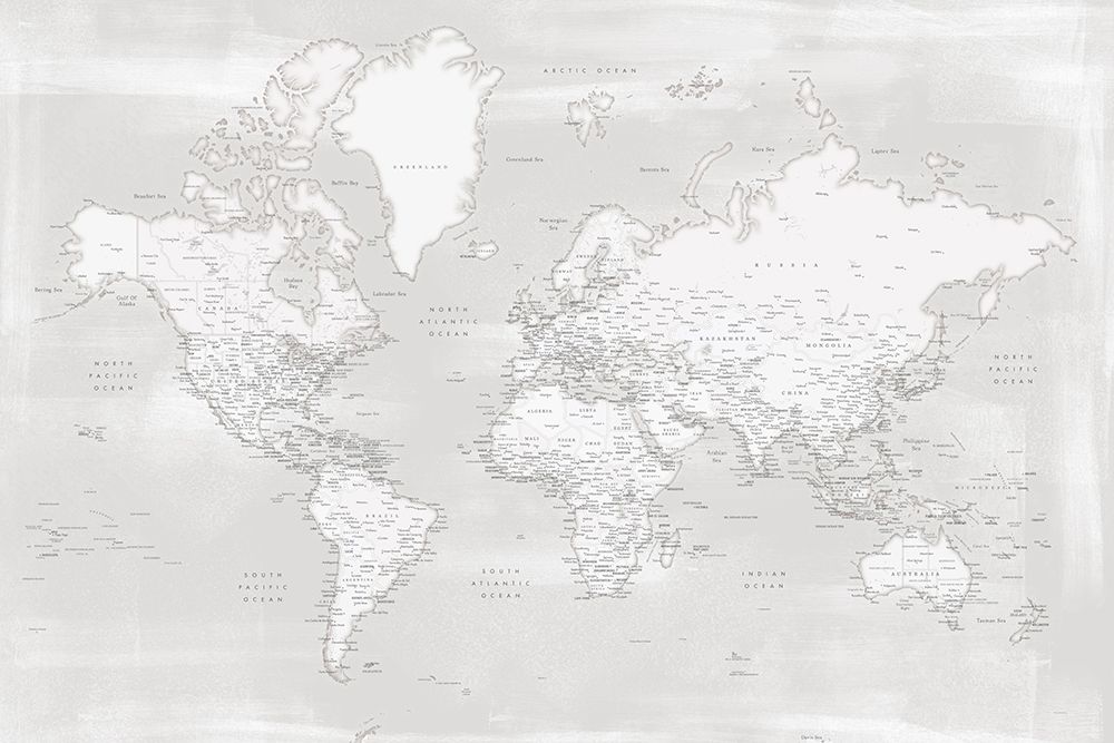 Detailed world map with cities, Maeli neutral art print by Rosana Laiz Blursbyai for $57.95 CAD