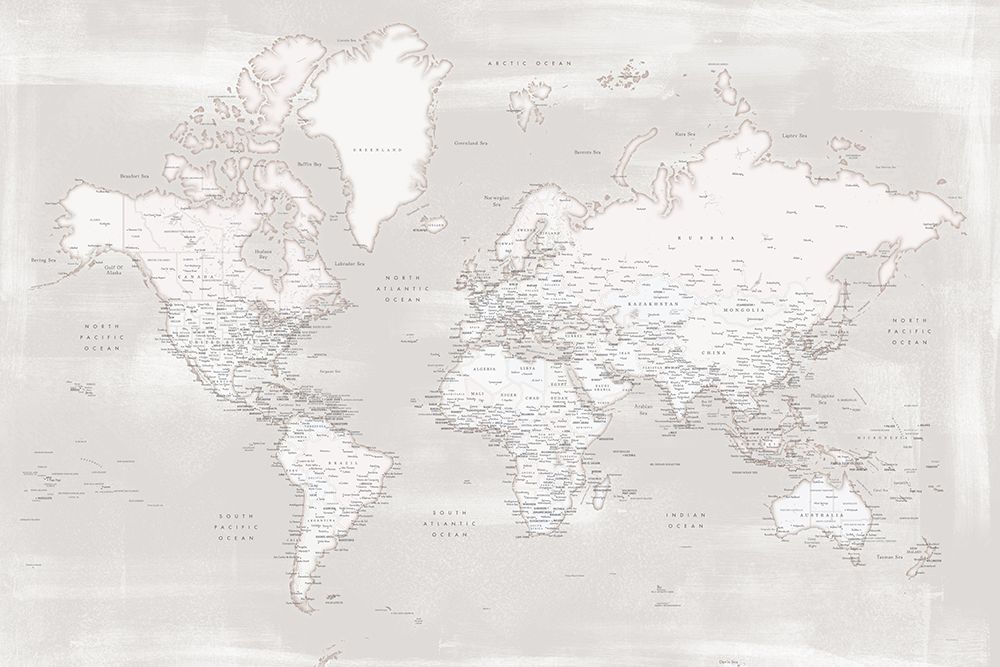 Detailed world map with cities, Maeli warm art print by Rosana Laiz Blursbyai for $57.95 CAD