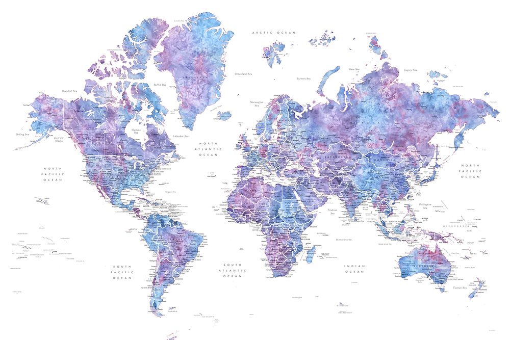 Detailed world map with cities, Raul art print by Rosana Laiz Blursbyai for $57.95 CAD