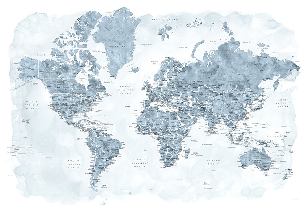 Detailed world map with cities, Jacq art print by Rosana Laiz Blursbyai for $57.95 CAD