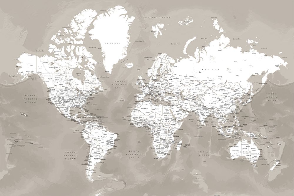 Detailed world map with cities, Orien art print by Rosana Laiz Blursbyai for $57.95 CAD