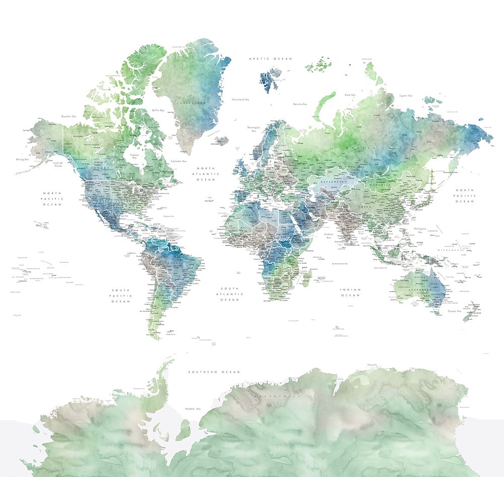 Detailed world map with cities, Declan art print by Rosana Laiz Blursbyai for $57.95 CAD