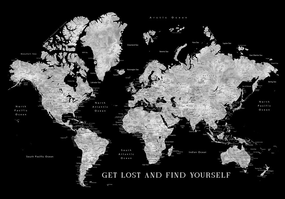 Baibah world map with cities - get lost art print by Rosana Laiz Blursbyai for $57.95 CAD