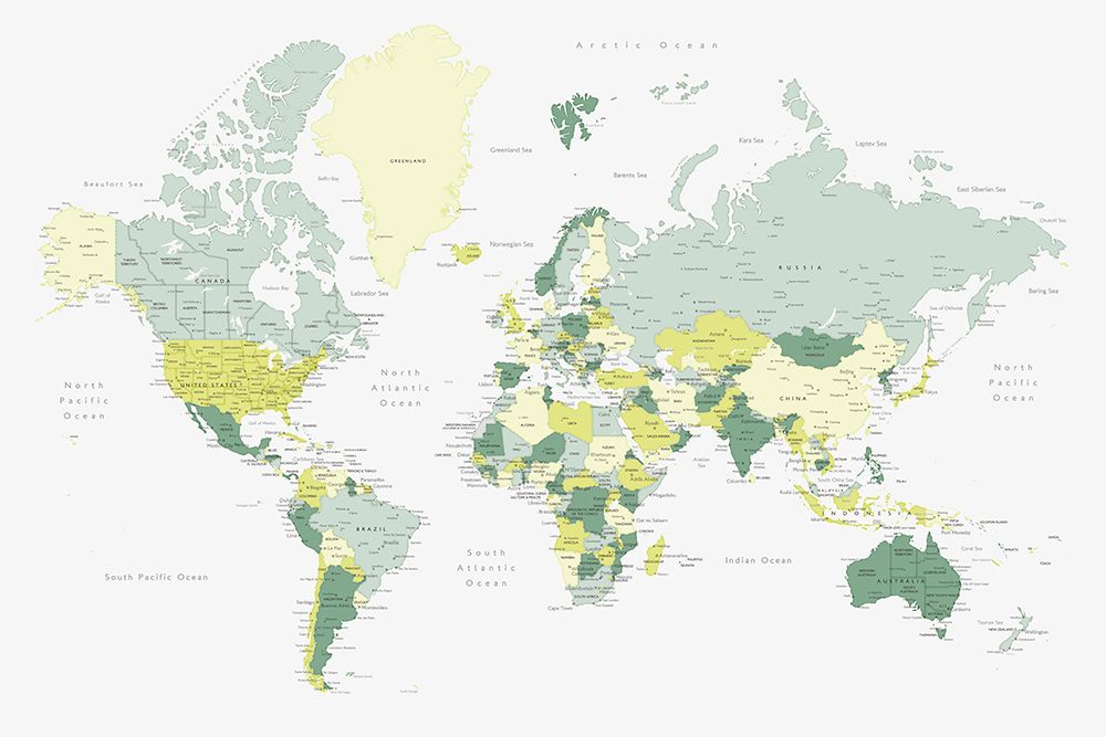 Green world map with cities, Kapueo art print by Rosana Laiz Blursbyai for $57.95 CAD