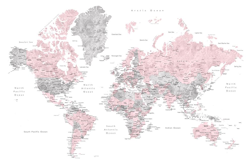 Watercolor world map with cities, Xenia art print by Rosana Laiz Blursbyai for $57.95 CAD