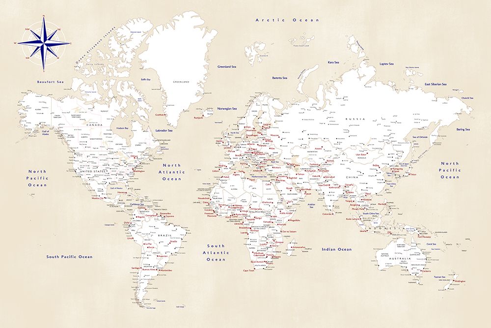 Rustic world map with cities, Deuce art print by Rosana Laiz Blursbyai for $57.95 CAD