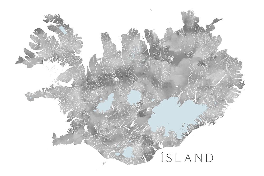 AÂsland - Iceland blank map in gray watercolor art print by Rosana Laiz Blursbyai for $57.95 CAD
