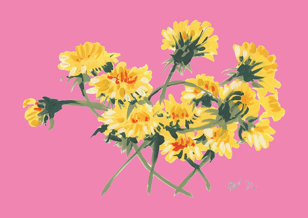 Yellow Dandelions On Pink art print by Ania Zwara for $57.95 CAD