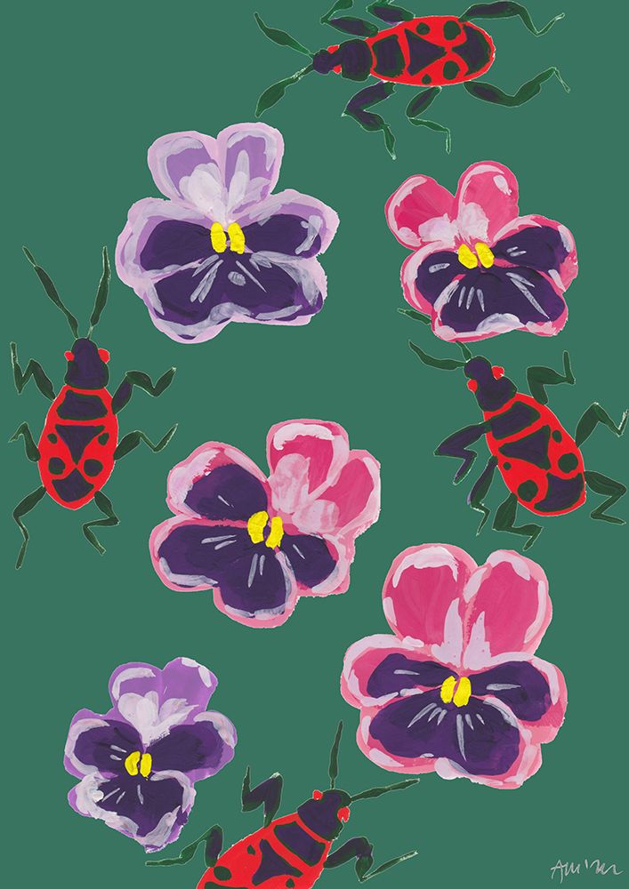 Red Bugs And Pansies art print by Ania Zwara for $57.95 CAD