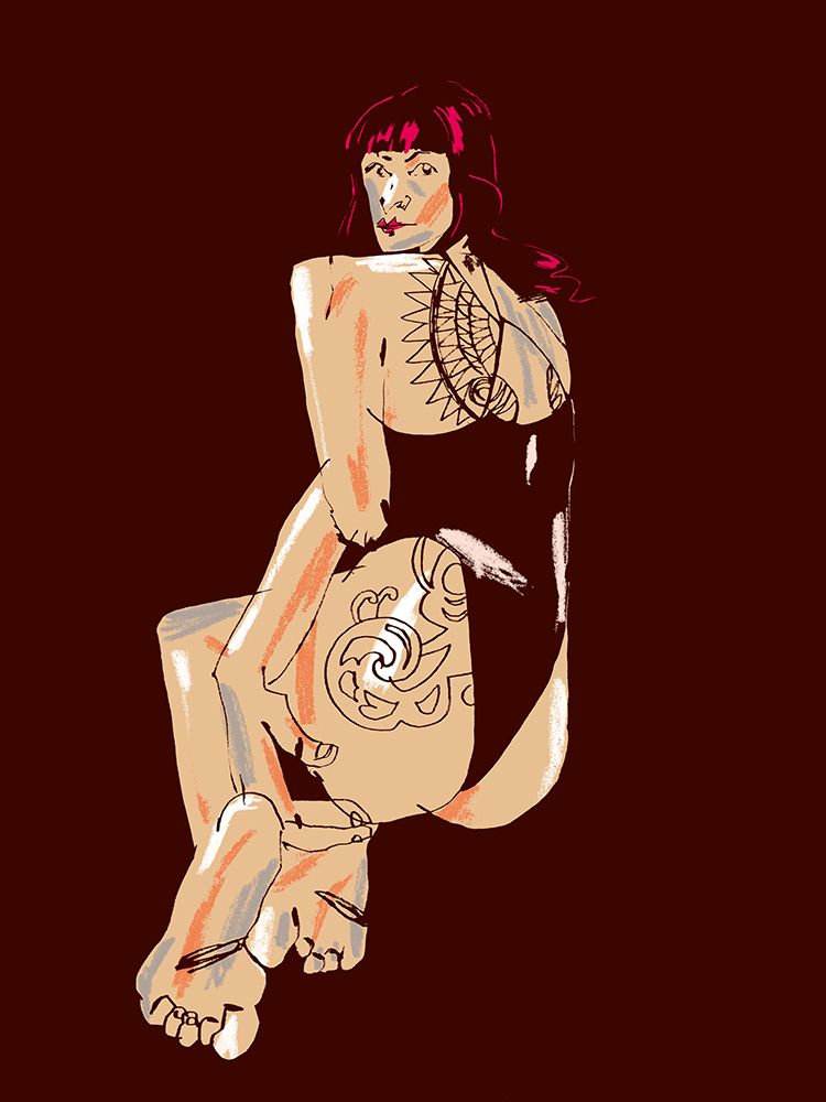 Girl With A Tattoo Dark Red art print by Francesco Gulina for $57.95 CAD