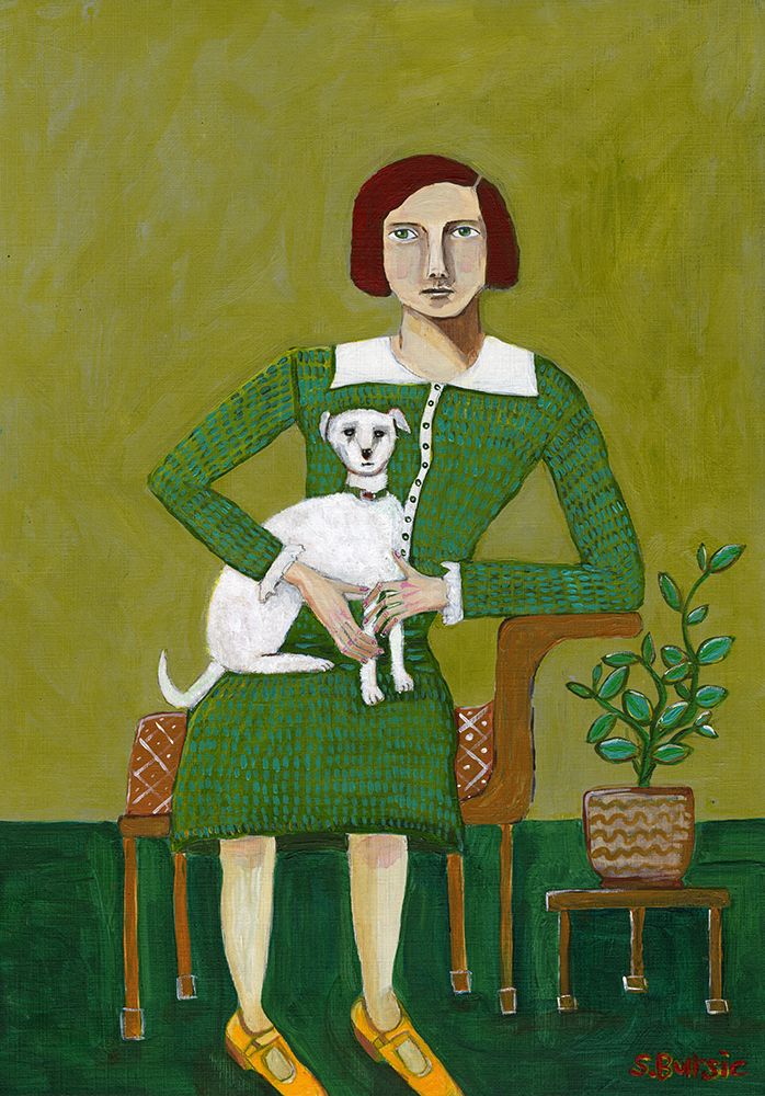 Vintage Lady with her white dog art print by Sharyn Bursic for $57.95 CAD